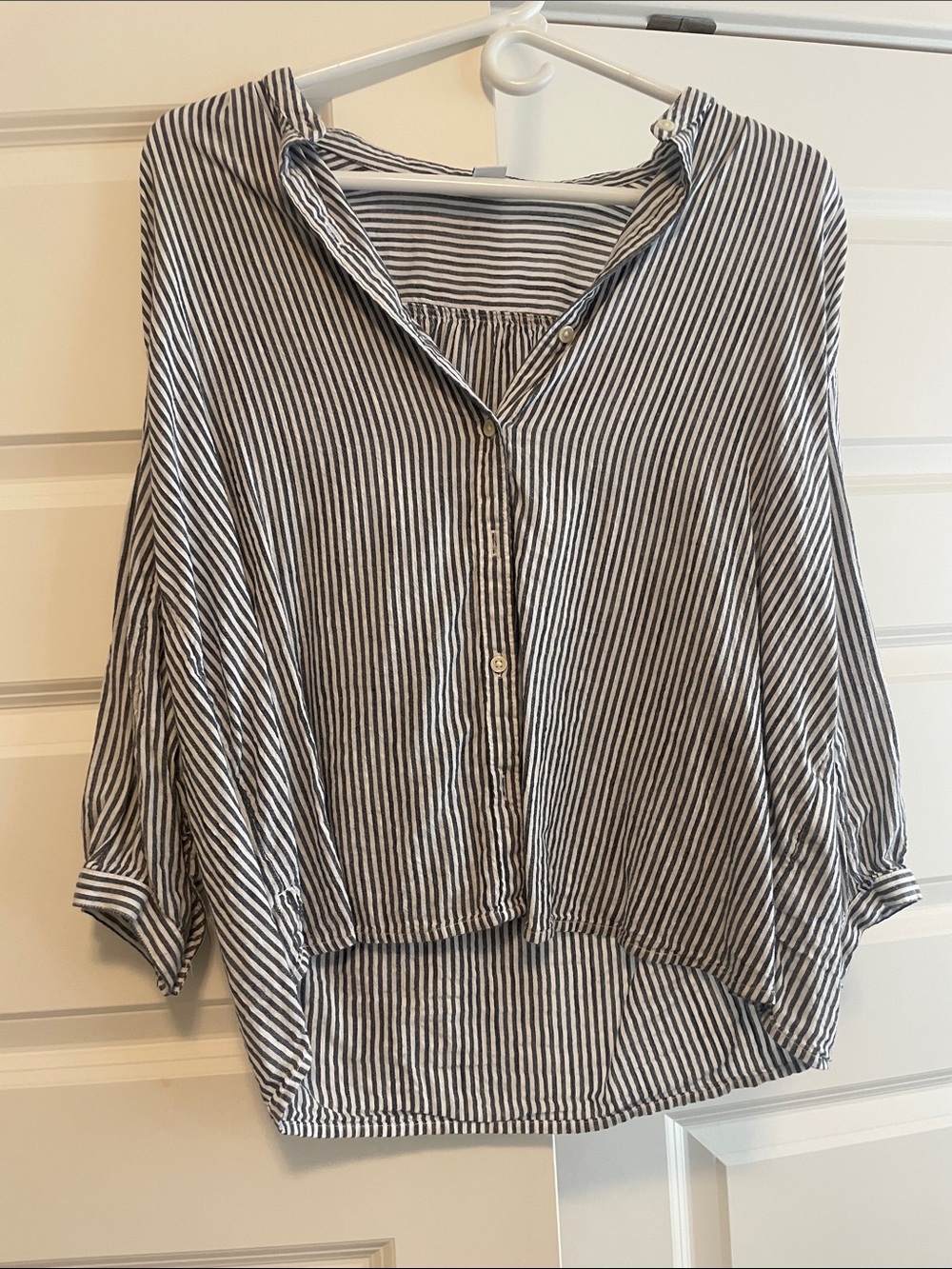 Relaxed Button-Down Stripe Shirt - Black & White